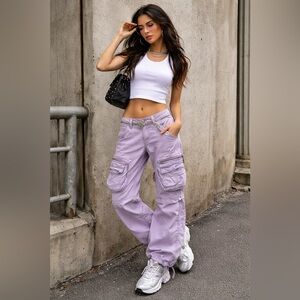 Z-Brand Women Vtg Y2K Lavender Cotton Cargo Pant Techwear Festival Sz 28